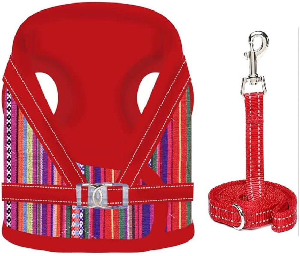 yikeyo Dog Harness for Small Dogs. Red striped, medium
